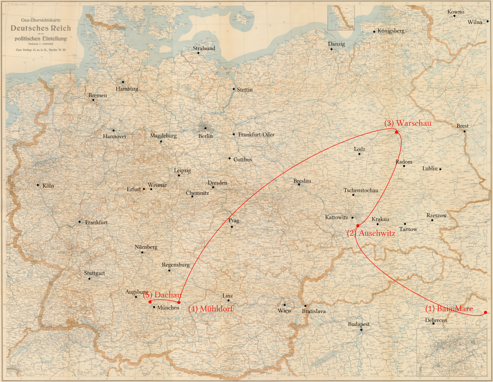 Eugen Brach - Stationen seiner Verfolgung - Baia Mare, Auschwitz, Warschau, Mühldorf, Dachau