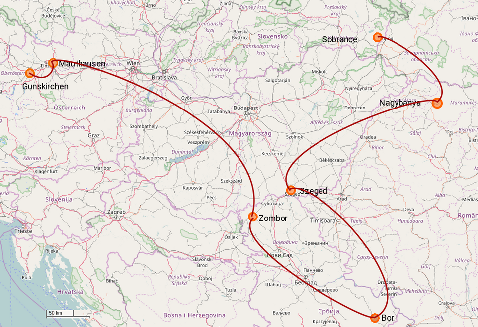 Salomon Reich - Stations of his persecution - Sobrance, Nagybanya, Szeged, Bor, Zombor, Mauthausen, Gunzkirchen