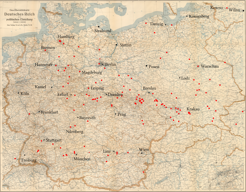 Map of forced labour and concentration camps mentioned