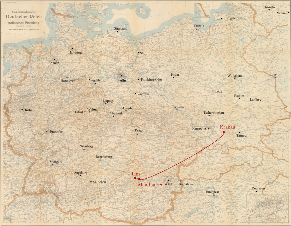 Jakob Tenenbaum - Stationen seiner Verfolgung -  Ghetto Krakau, KZ Mauthausen, KZ Linz