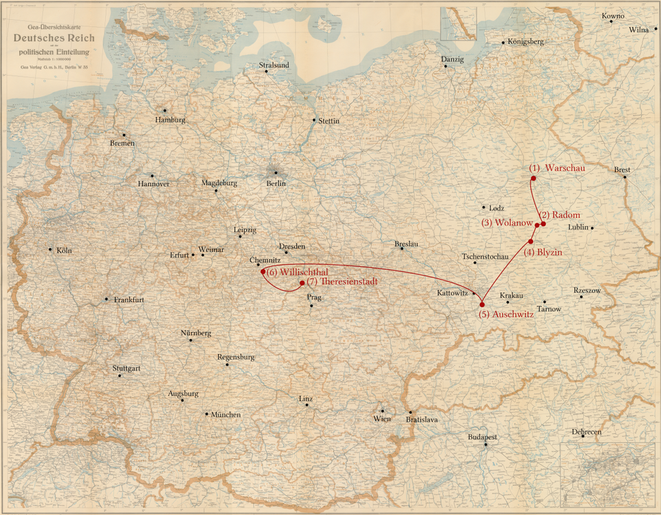 Anna Berkovicz - Stations of the persecution - Warschau, Radom, Blyzin, Wolanow, Auschwitz, Willischthal, Theresienstadt