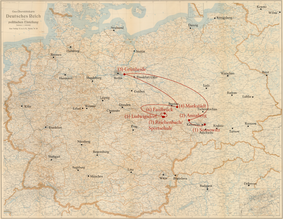 Zygmunt Pergricht -  Stations of his persecution - Sopsnowitz, Annaberg, Groß Rosen subcamps